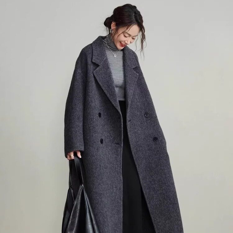 炭黑色赫本风双面羊绒大衣女2025年冬季100羊毛中长款毛呢子外套,女装/女士精品,毛呢外套,淘宝优惠券,粉丝福利购,淘宝优惠卷