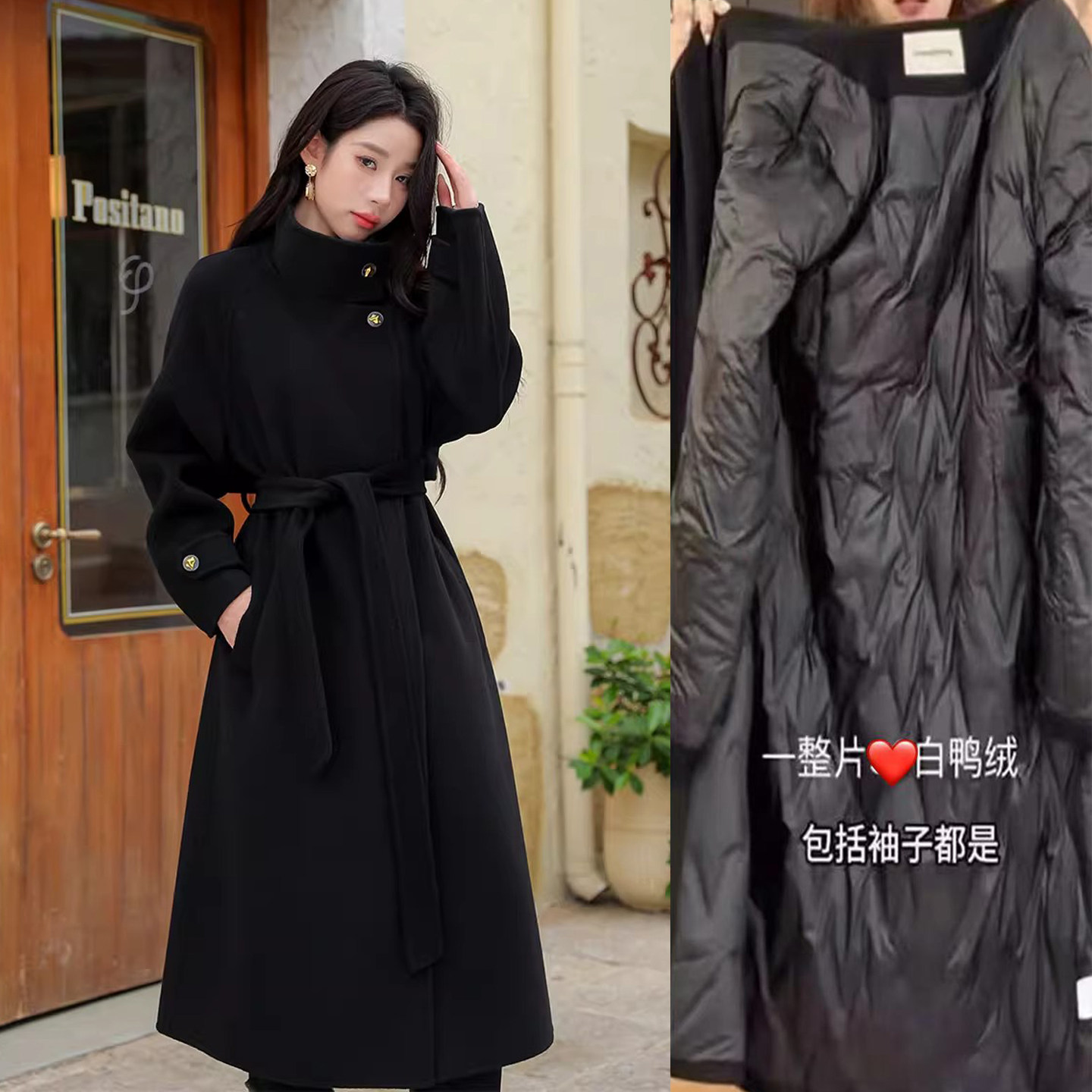 赫本风黑色羽绒内胆加绒加厚大衣女2025冬韩系高级超好看毛呢外套,女装/女士精品,毛呢外套,淘宝优惠券,粉丝福利购,淘宝优惠卷