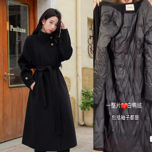 赫本风黑色羽绒内胆加绒加厚大衣女2025冬韩系高级超好看毛呢外套
