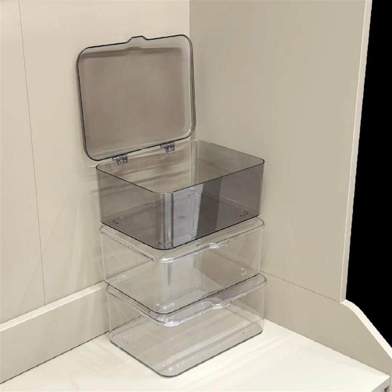 多功能透明大容量桌面收纳盒办公室宿舍有盖防尘整理盒子实用优选