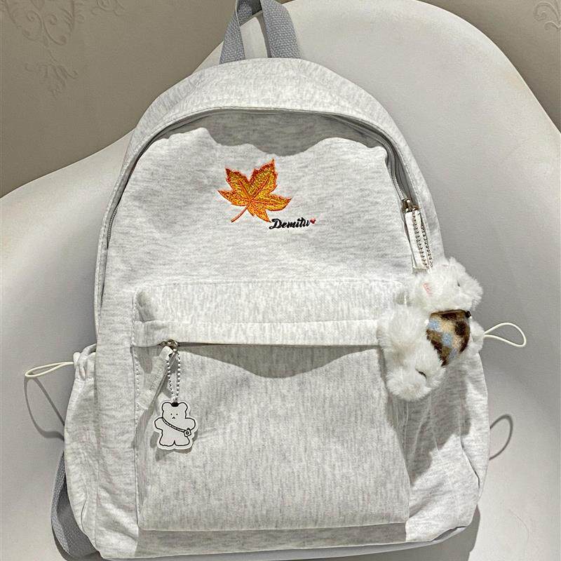 ins小众刺绣枫叶双肩包书包女小学生大容量男高初中生背包大学生