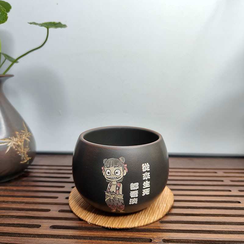 新款广西钦州坭兴陶茶杯原矿泥料纯手工主人杯品茗杯家用哪吒茶具