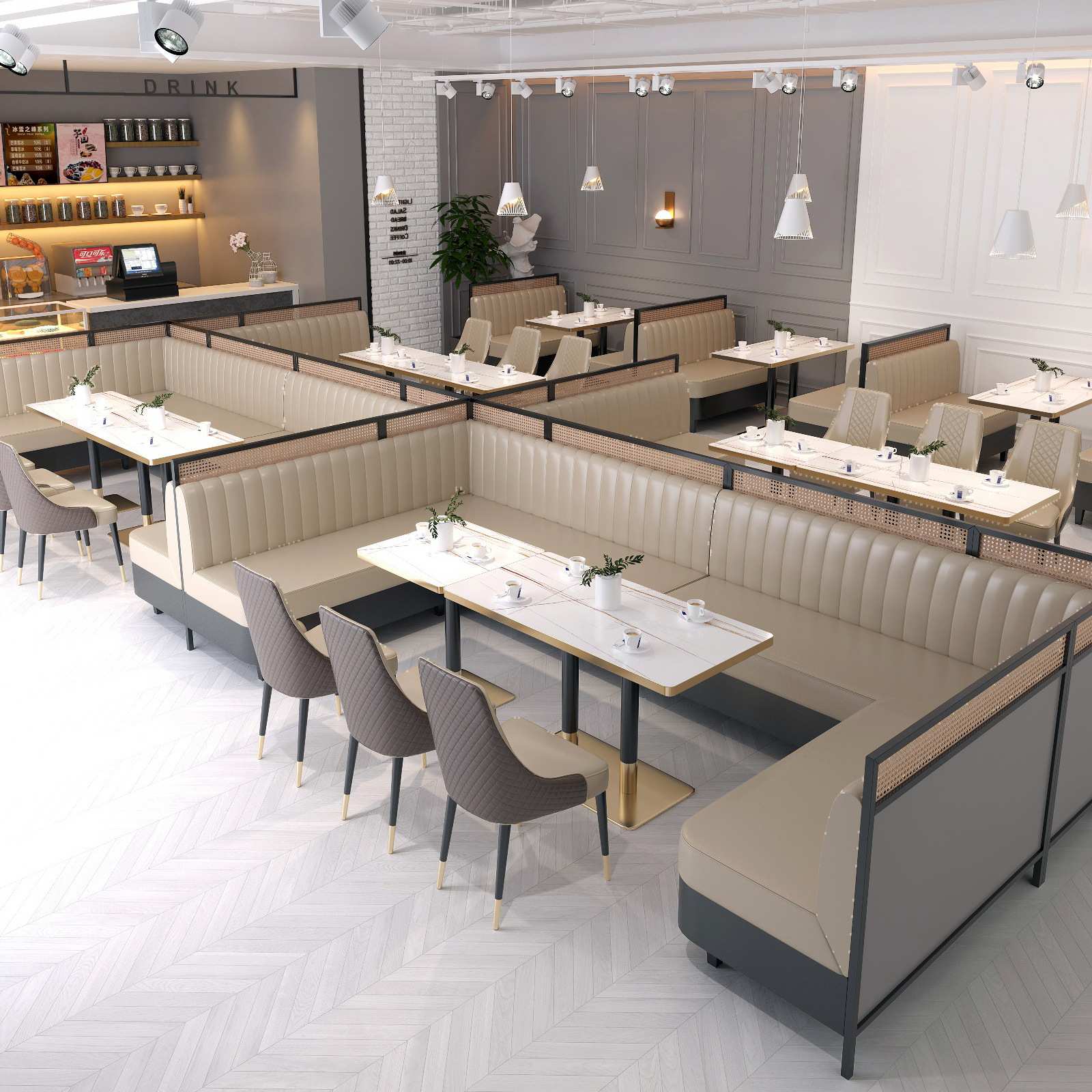 轻奢成套餐桌椅适合咖啡厅甜品店洽谈休闲区大理石金边面餐桌椅子
