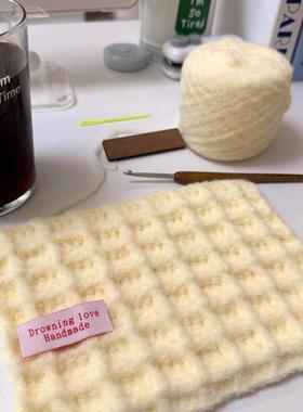 手工围巾DIY编织材料包新款华夫格奶黄色加厚抗风保暖高颜值可爱
