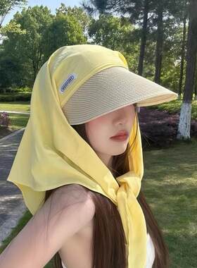 防晒神器多巴胺防晒头巾帽夏季新款遮阳帽女韩系户外防紫外线