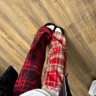 红色格子糯米裤女秋冬季加绒加厚垂感慵懒松弛感裤子宽松休闲裤