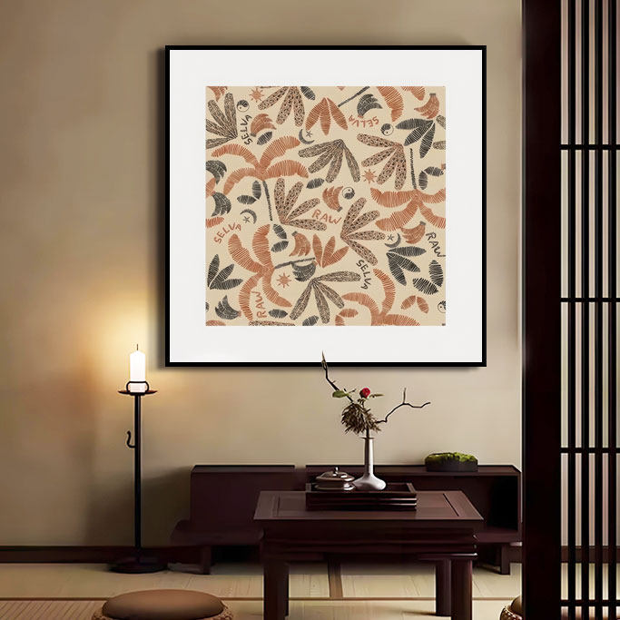 中古风客厅玄关走廊组合装饰画新中式禅意花鸟挂画抽象几何壁画