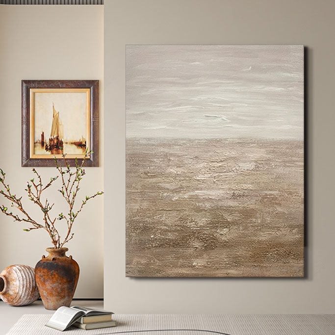 主卧室酒店侘寂风装饰画手绘抽象大芬村客厅现代简约奶油风油画