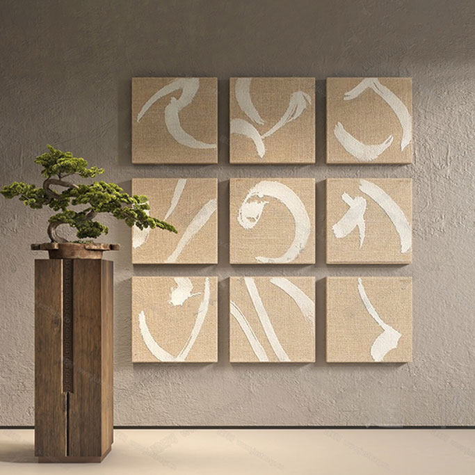 现代简约沙发背景墙客厅几何线条新中式装饰画侘寂风抽象艺术挂画