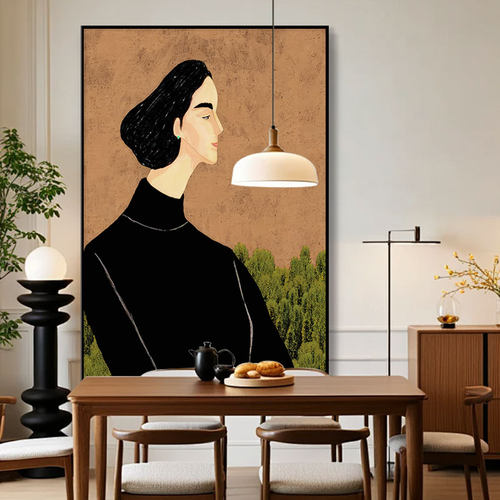 中古墙面装饰画人物油画现代沙发背景墙家居挂画餐厅办公室抽象画