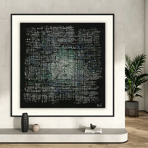 现代客厅背景墙挂画轻奢中古风办公室壁画餐厅卧室方形装饰画定制