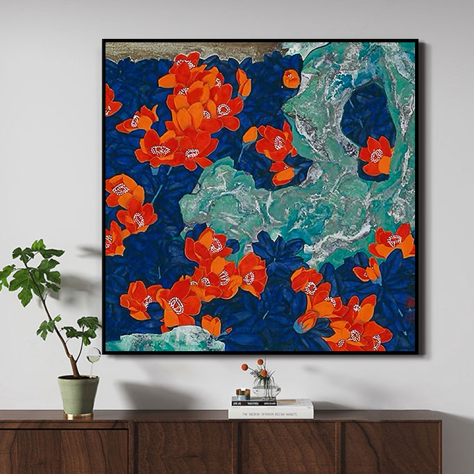 中古风手绘油画定制餐厅边柜挂画