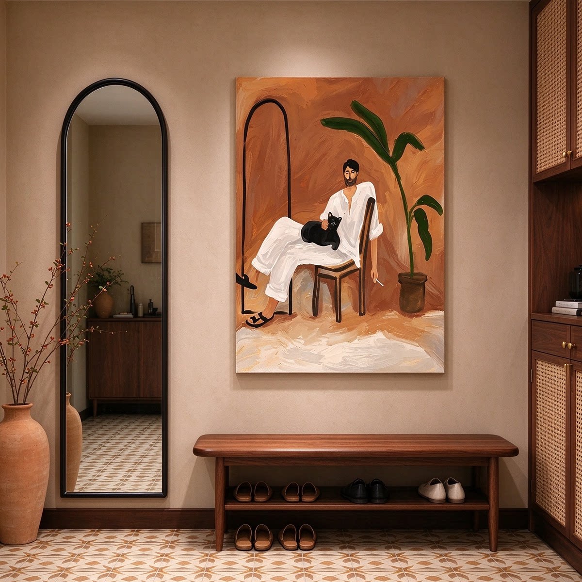 纯手绘油画抽象小众艺术人物壁画民宿印象派中古风挂画墙面装饰画