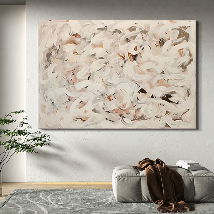 法式奶油风挂画餐边柜手绘油画大芬村定制手工装饰画客厅横版挂画
