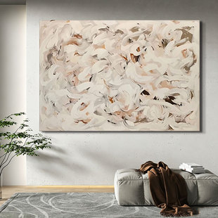 法式奶油风挂画餐边柜手绘油画大芬村定制手工装饰画客厅横版挂画