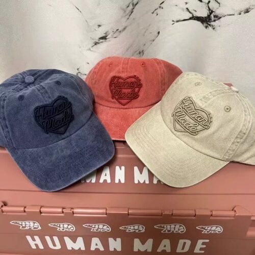 HUMAN MADE日系爱心做旧牛仔棒球帽男女通用遮阳刺绣学生鸭舌帽子