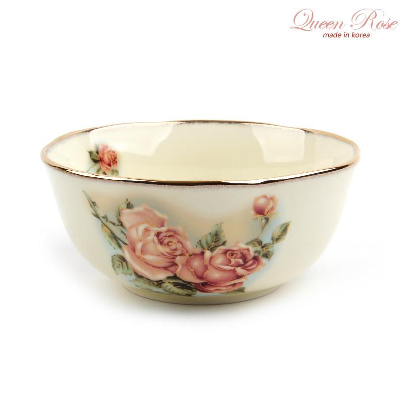韩国进口QueenRose女皇玫瑰陶瓷碗13k镀金边餐具饭碗汤碗礼品碗
