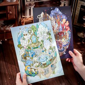 纸先生浮空双岛造景贴纸复古欧式童话蓝色天空岛屿微缩场景贴画