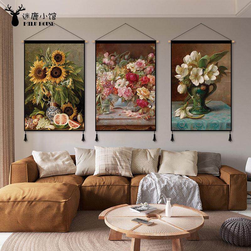 复古花卉油画挂毯客厅装饰挂画欧美文艺挂布背景墙布电表箱遮挡布