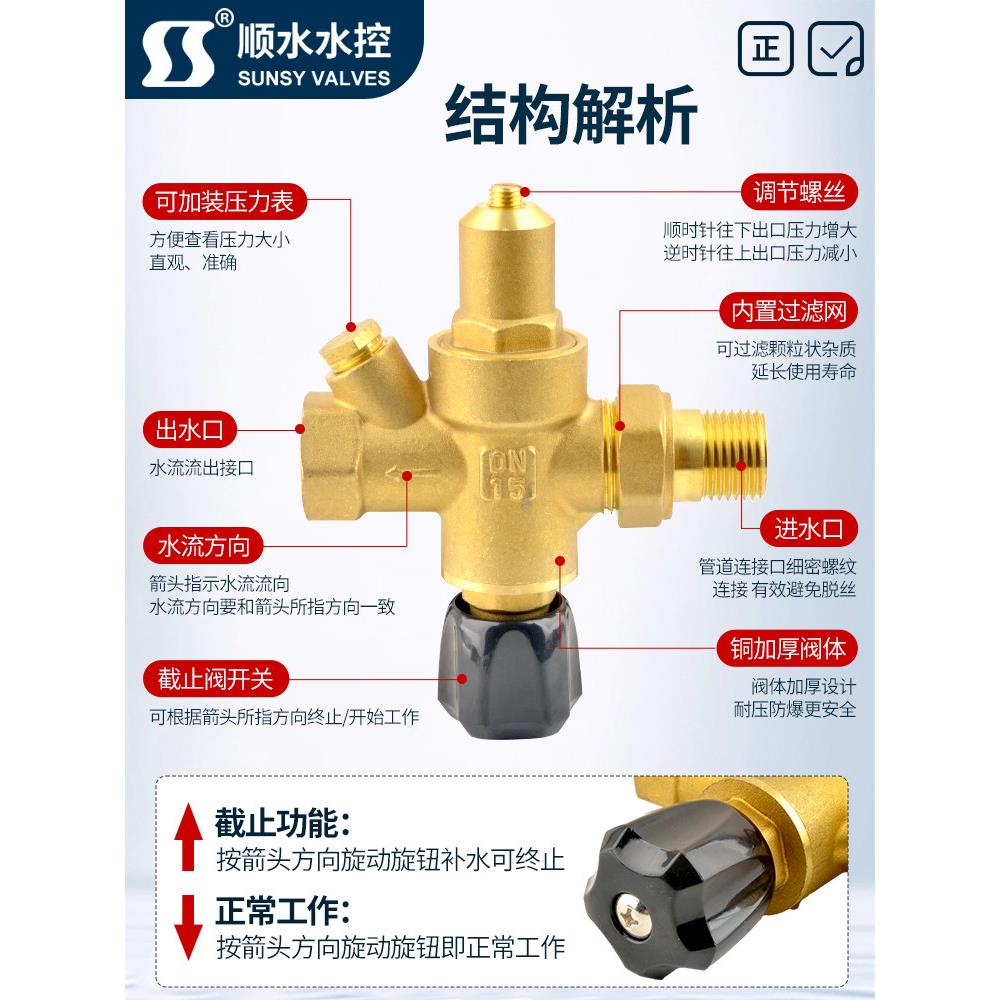 全铜4分6分加厚中央空调太阳能减压阀锅炉注水阀铜DN15自动补水阀