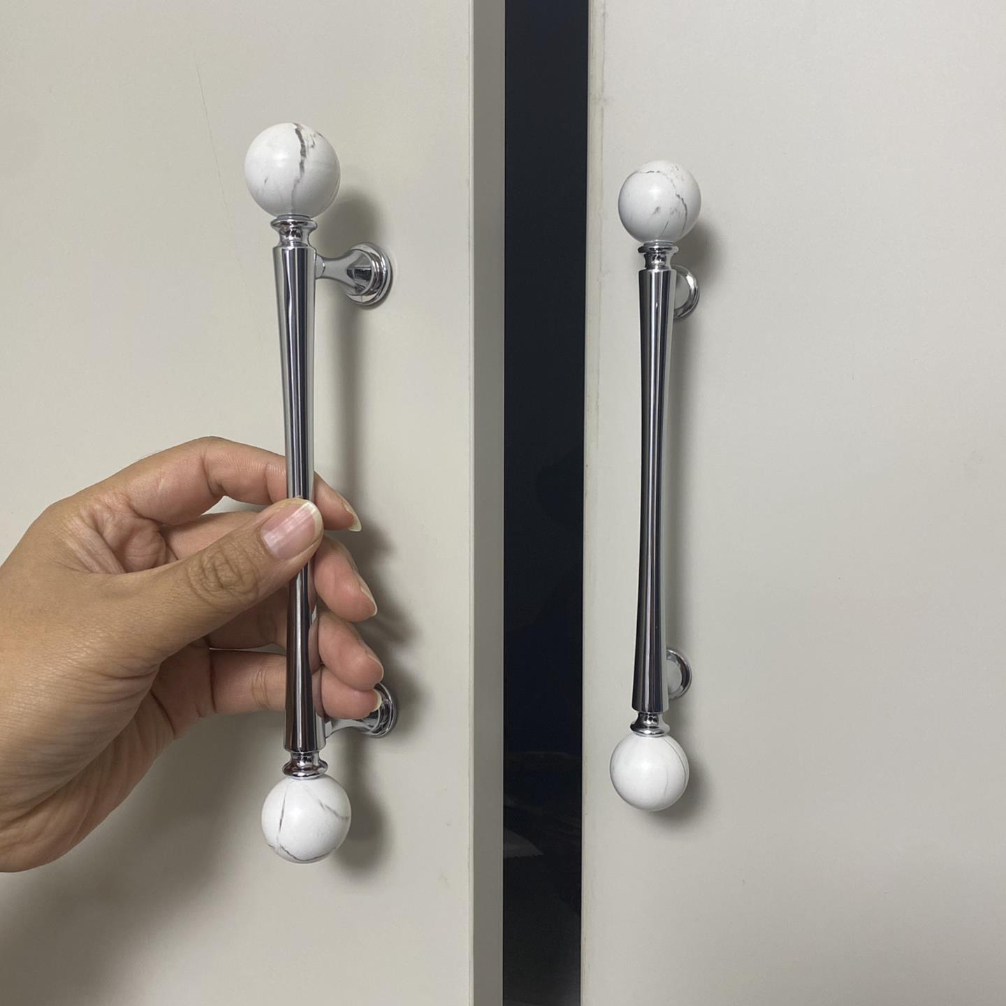 法式亮银轻奢柜门把手衣柜门抽屉中古风大理石纹新中式吊坠小拉手