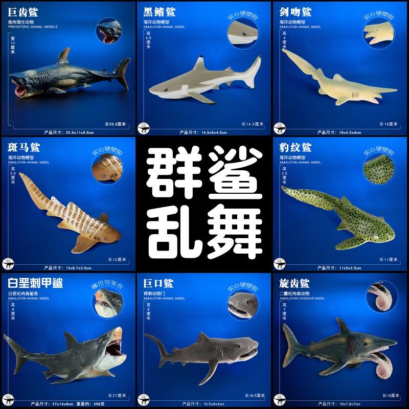 儿童海洋动物玩具鲨鱼模型深海古生物巨齿鲨大白鲨双髻鲨蓝鲨虎鲨