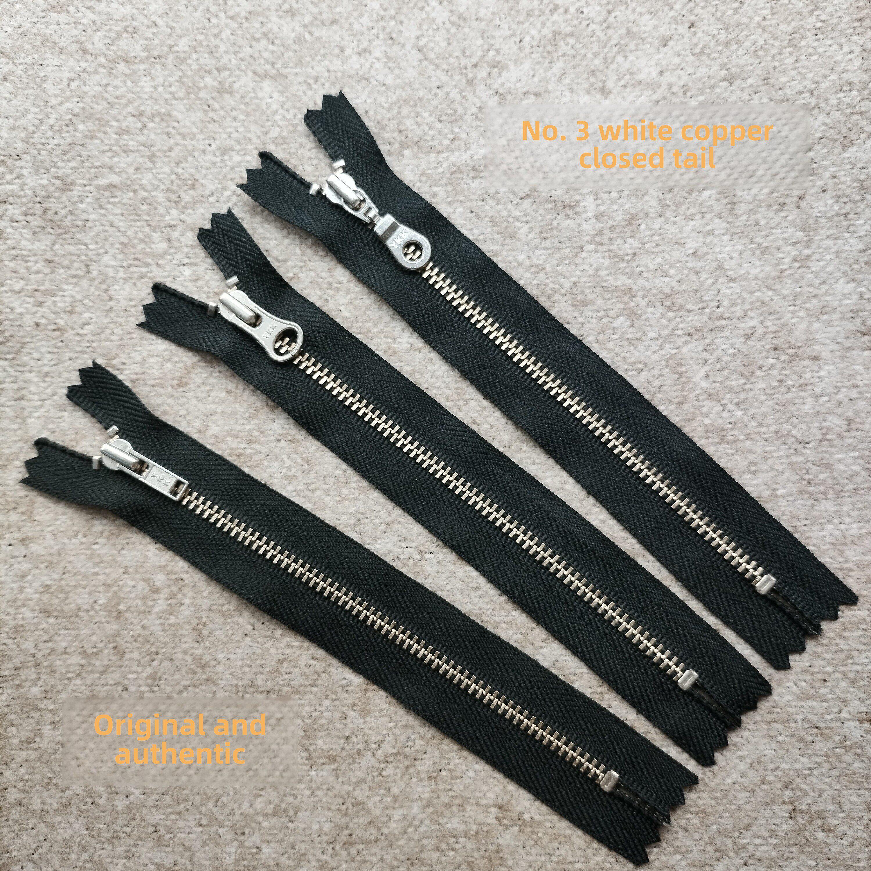 YKK3号白铜色闭尾金属原装拉链短裙裤门襟包衣服口袋拉锁服装配件