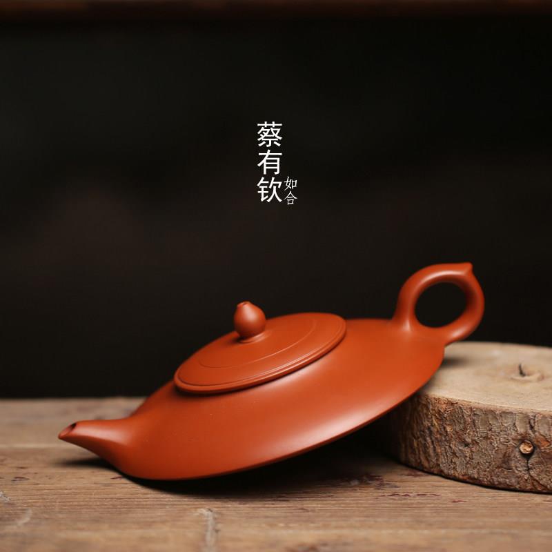 蔡有钦潮州全手工手拉壶《禅灯》朱泥超扁壶特色个性送礼收藏茶具
