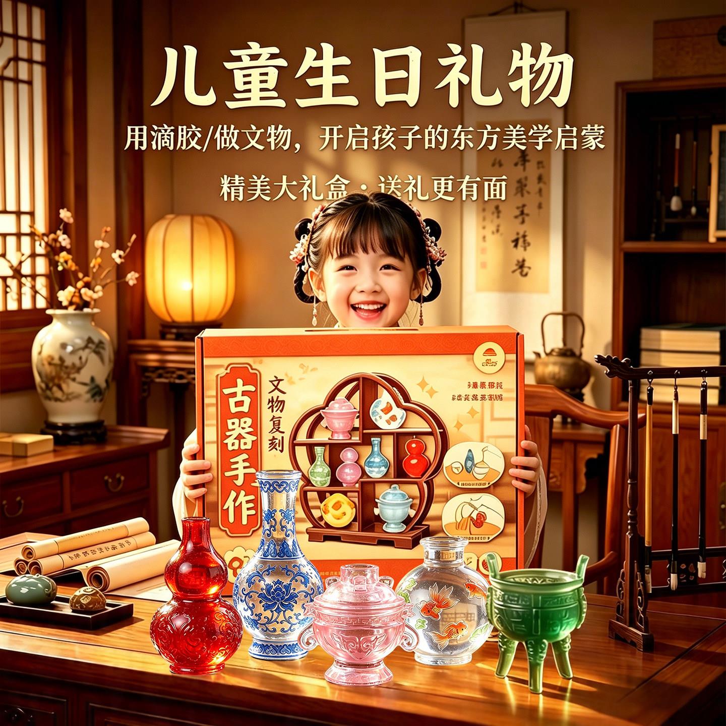 六一节儿童手工滴胶diy材料包套装历史文物小粉炉冰箱贴女男孩61