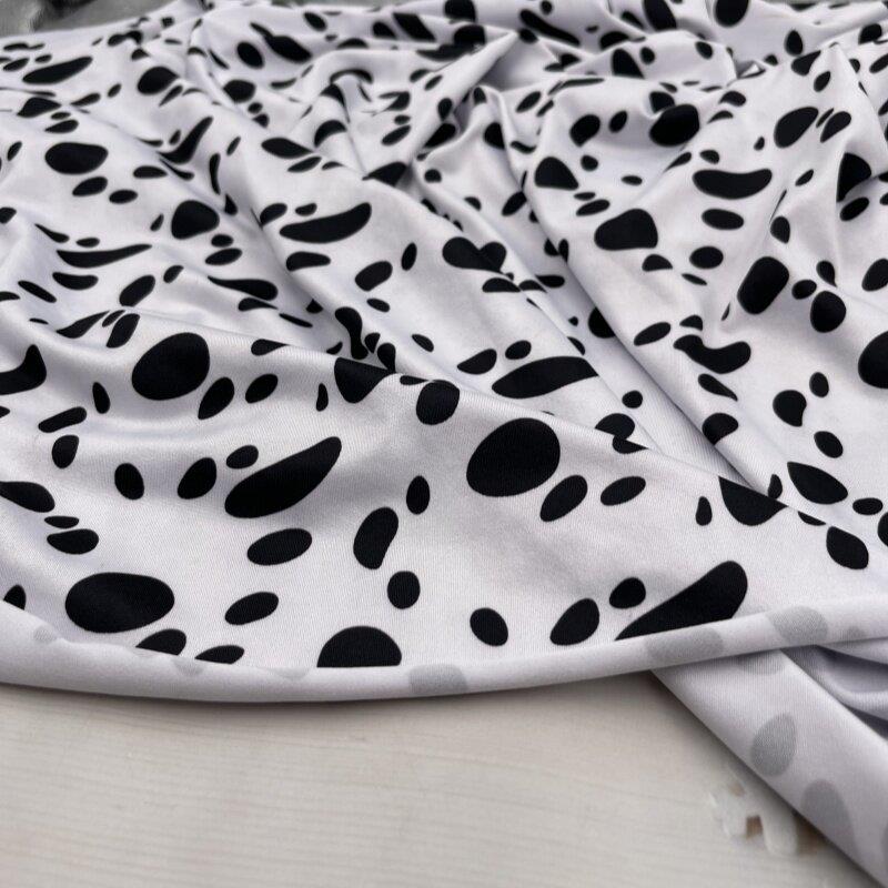 黑白斑点纹印花氨纶牛奶丝面料垂感抗皱四面弹性舞蹈服裙子布料