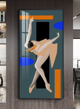 轻奢风人物装饰画橙色美女入户玄关挂画美容院服装店过道壁画单幅