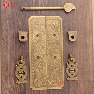 中式仿古纯铜柜门刻花直条拉手明装门条橱柜鞋柜木门吊牌插销把手