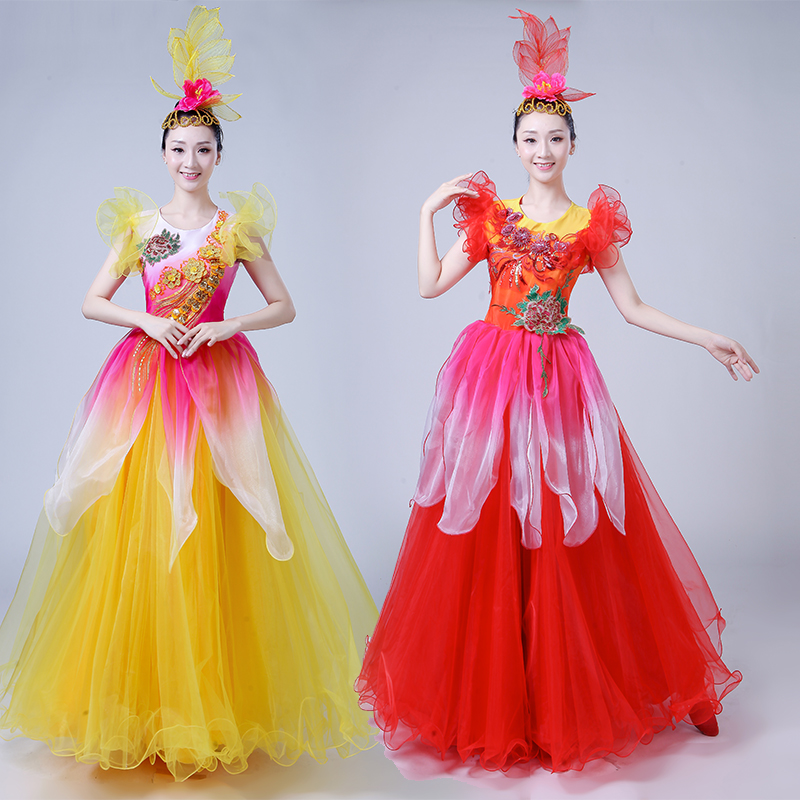 大气开场舞演出服大裙子大型舞台大摆裙舞蹈服装女成人新款2018包