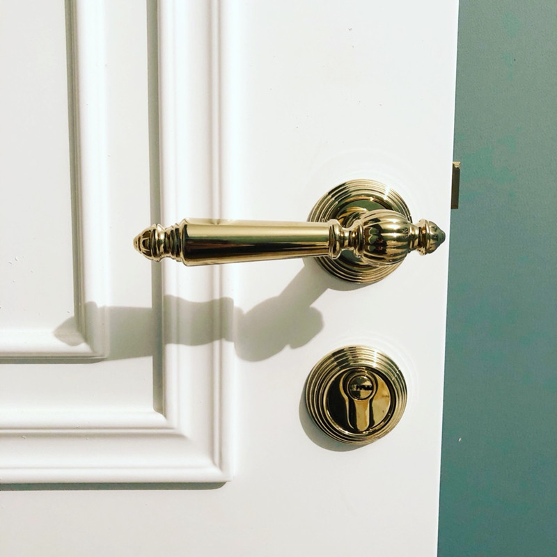 美式金色门锁轻奢室内北欧式法式亮金pvd房门锁卧室磁吸静音门锁