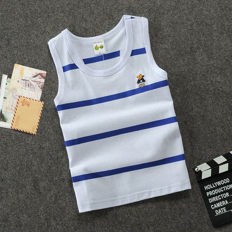 儿童夏季背心无袖t恤纯棉工字背心条纹无袖t恤外穿洋气男女童吊带