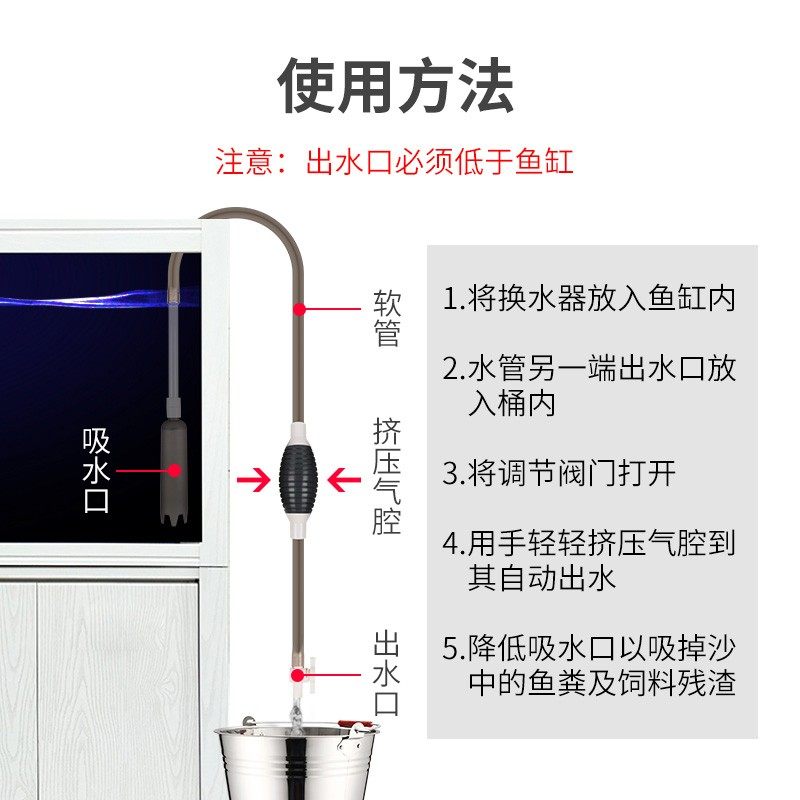 鱼缸换水神器手动换水虹吸管吸粪洗沙器抽水泵清洗清理鱼粪吸便器