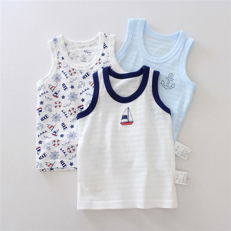 儿童纯棉背心男女宝宝无袖全棉薄款竹节棉打底内衣上衣三件装