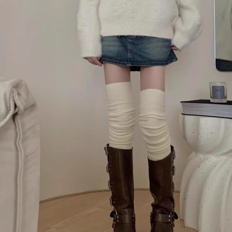 堆堆过膝袜子女春秋冬季加绒加厚保暖显瘦长腿袜jk袜长筒袜配长靴