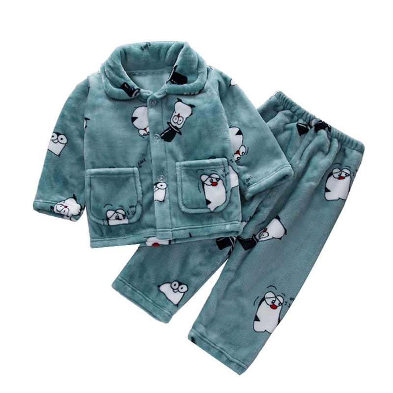 秋冬儿童睡衣法兰绒套装小孩男童女童长袖珊瑚绒秋季宝宝家居服