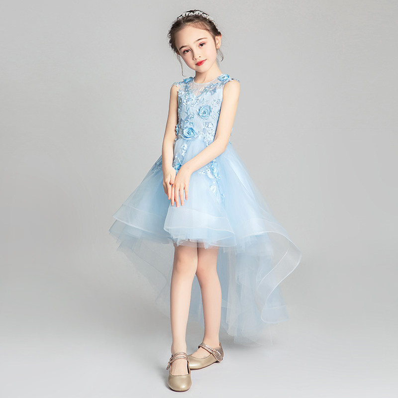 女童晚礼服公主裙蓬蓬纱儿童花童婚纱前短后长小模特走秀演出服夏