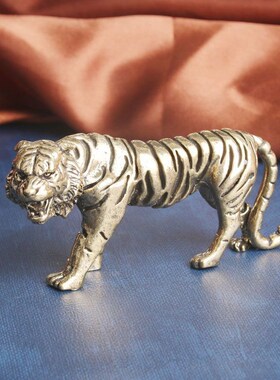实心黄铜大号老虎桌面摆件百兽生肖虎铜雕工艺品摆饰文玩茶宠