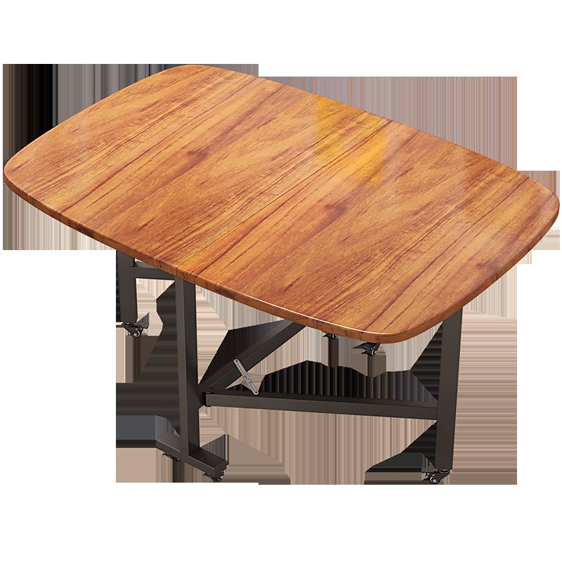 折叠桌餐桌家用简易长方形饭桌可折叠桌子移动带轮4人6人桌椅组合