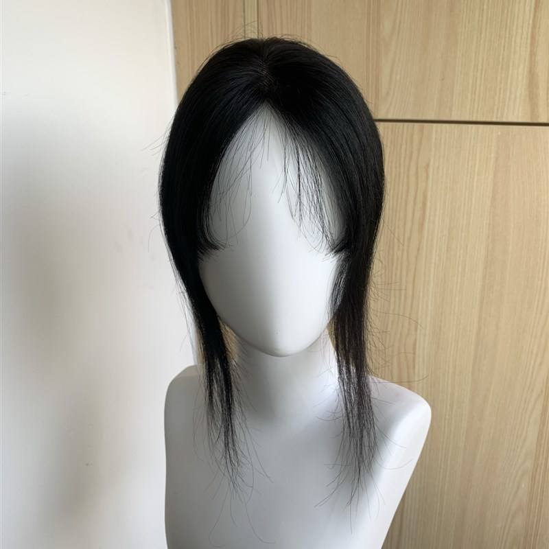 8*11*25cm蝶翼底全手织头顶真发假发片法式中分刘海遮发缝高颅顶