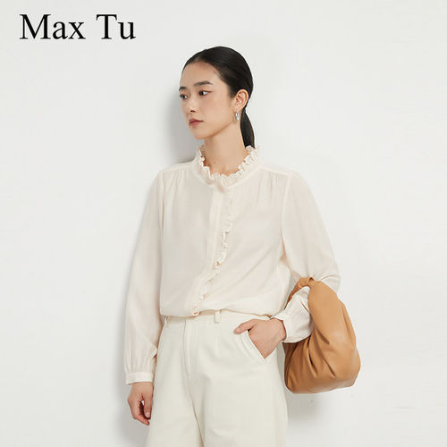 MaxTu通勤荷叶边立领衬衫