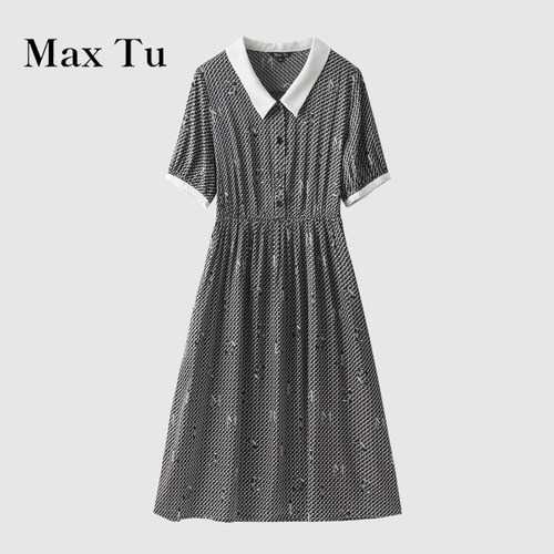 MaxTu通勤翻领收腰显瘦连衣裙