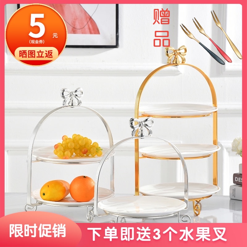陶瓷欧式双层金属蛋糕架水果盘下午茶点心架糕点架婚庆甜品台摆件