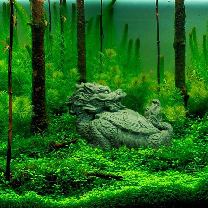 中式招财龙龟鱼缸沉底造景装饰品创意青砂石书房桌面瑞兽玄武摆件