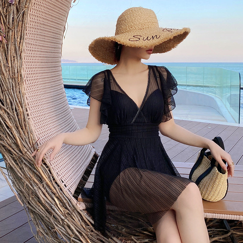 2026新款夏季网纱拼接裙式连体平角裤钢托聚拢大码胖妹妹仙女范泳