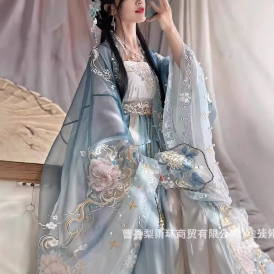 2026新款创意汉服刺绣唐制汉服绣花大衫诃子裙一片式齐胸如梦见白