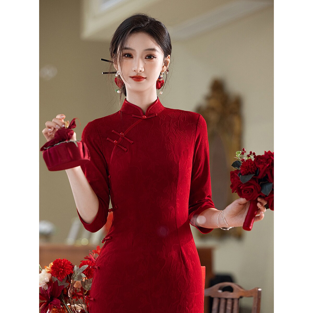 2026新款红色新中式旗袍敬酒服新娘订婚礼服裙女长款回门结婚